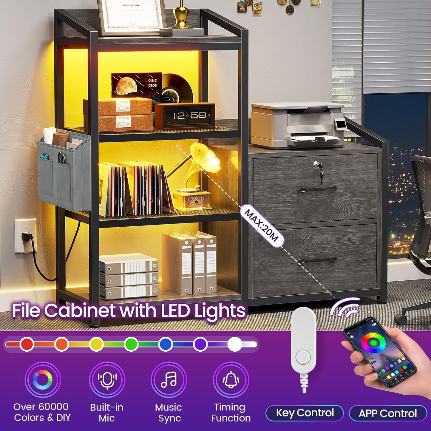 Grey 2 Drawer File Cabinet Lock For Letter Legal A4 Files