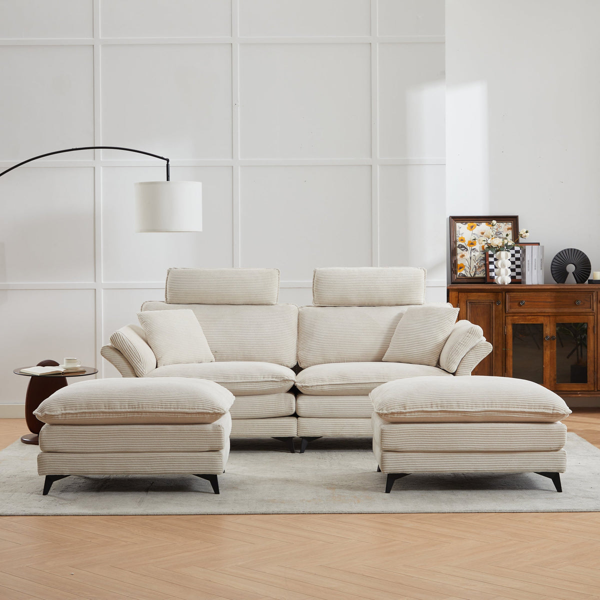 Modern Corduroy Upholstered Sectional Sofa