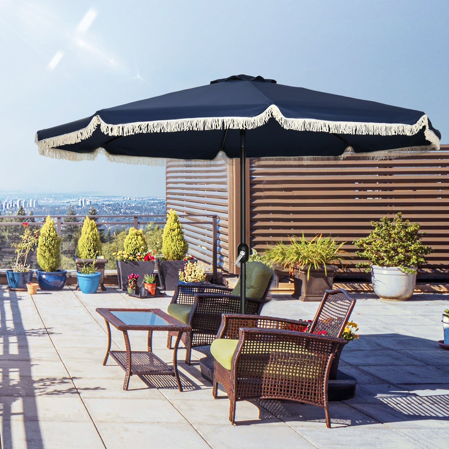 Outsunny 9ft Patio Umbrella with Push Button Tilt and Crank