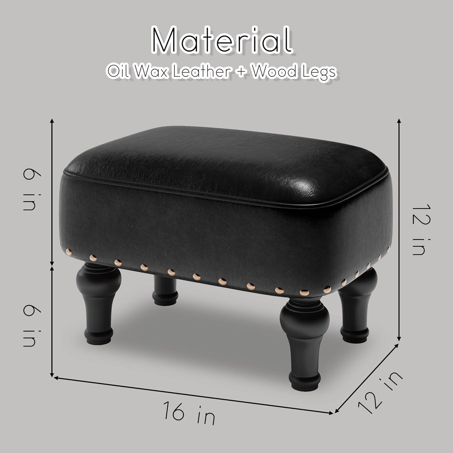Black Leather Ottoman Footstool With Thick Padded Foam
