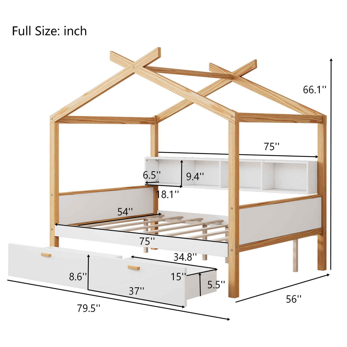 White Full Size Wooden House Bed