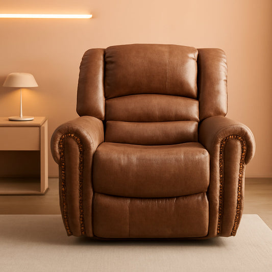 Classic Leather Arm Recliner Chair With Wooden Frame
