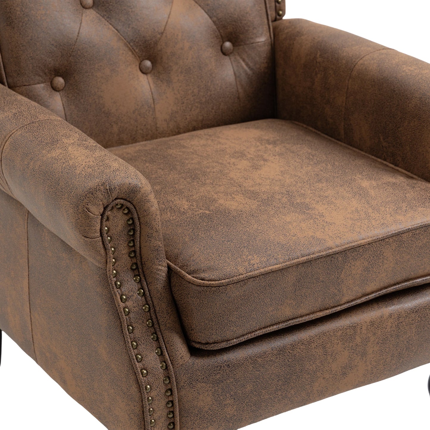 Modern Coffee Wood Frame Armchair with Microsuede Upholstery