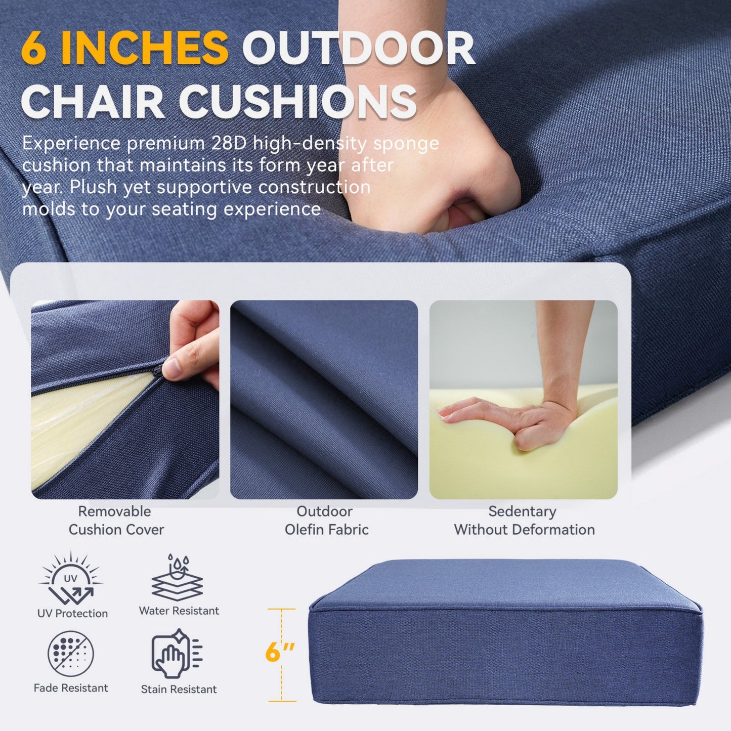 6" Thicker Outdoor Chair Cushion Set - 2 Pieces