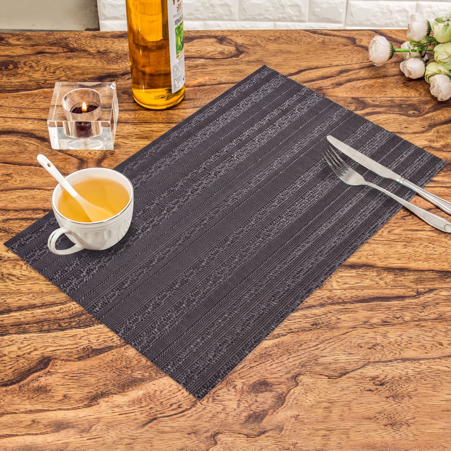 PVC Placemats - Brown Dining Table Mats | Heat Resistant, Non Slip Protection