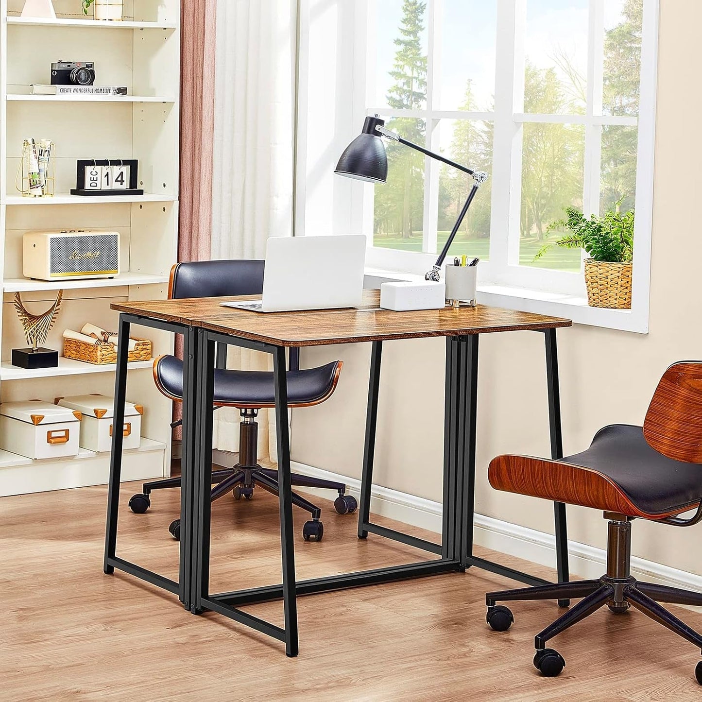 31.5 Inch Folding Computer Desk Space Saving Rustic Walnut