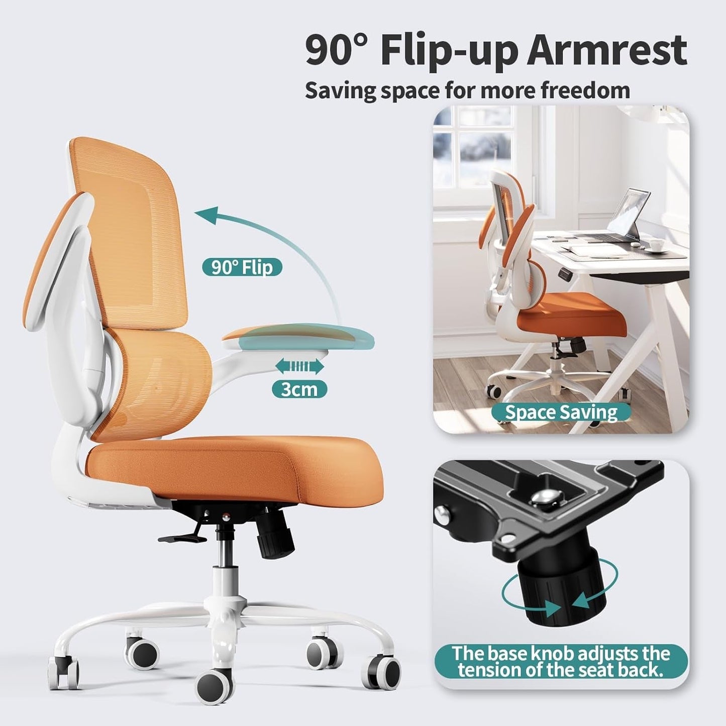 Ergonomic Office Chair With Adjustable Lumbar Support Orange Mesh Desk Chair