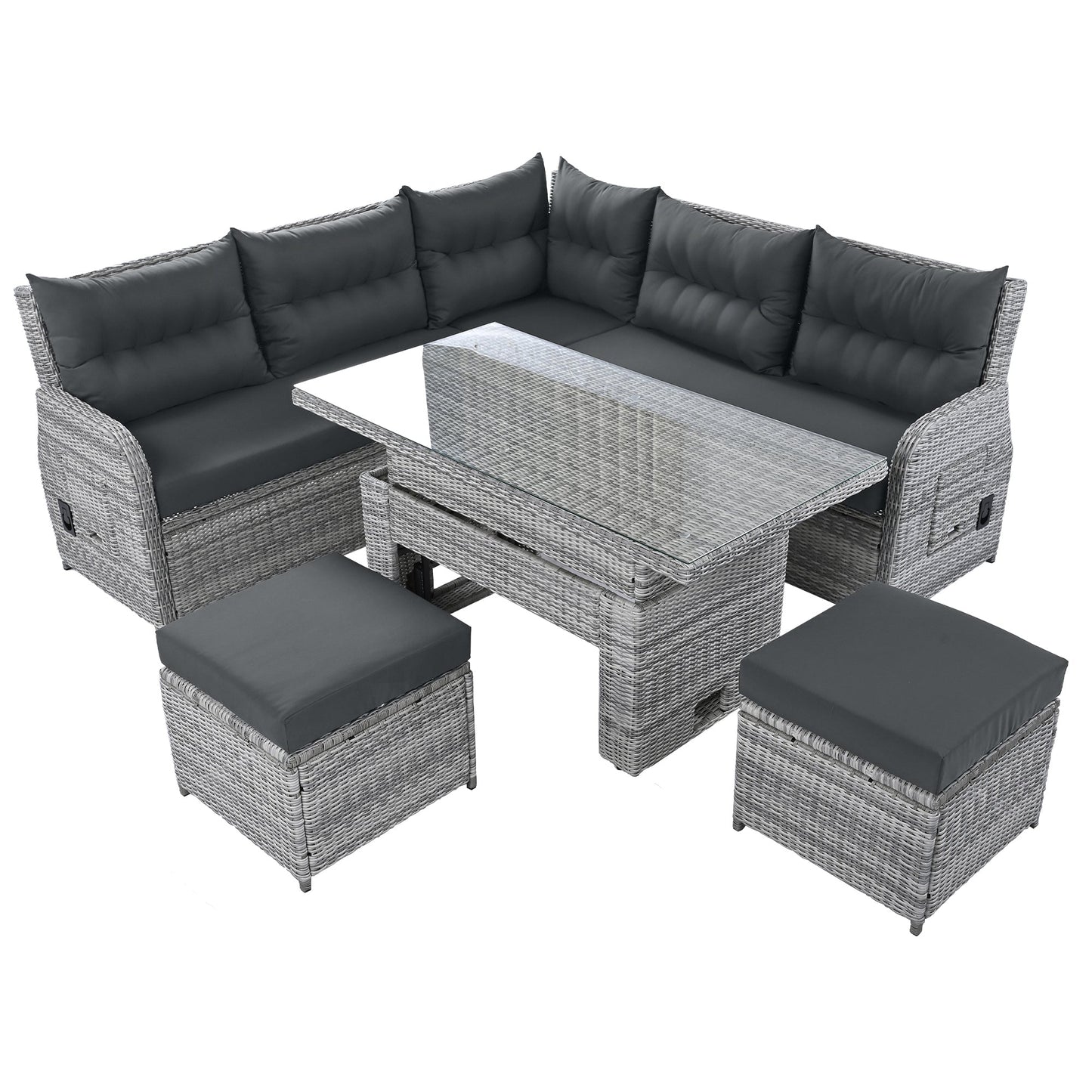 Outdoor Furniture Set Patio Rattan with Recliners and Tables