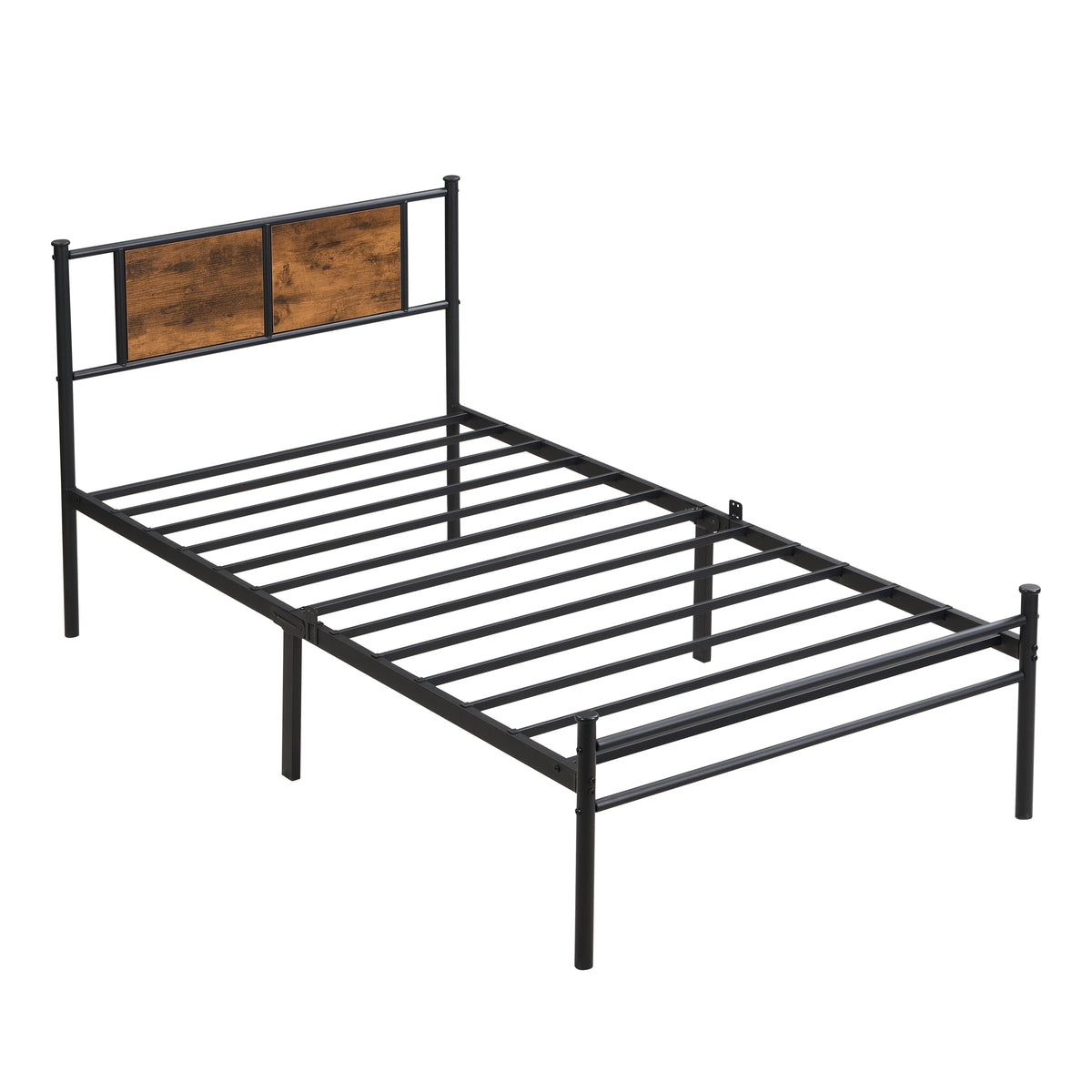 Twin Size Metal Bed Frame with Wood Panel Headboard