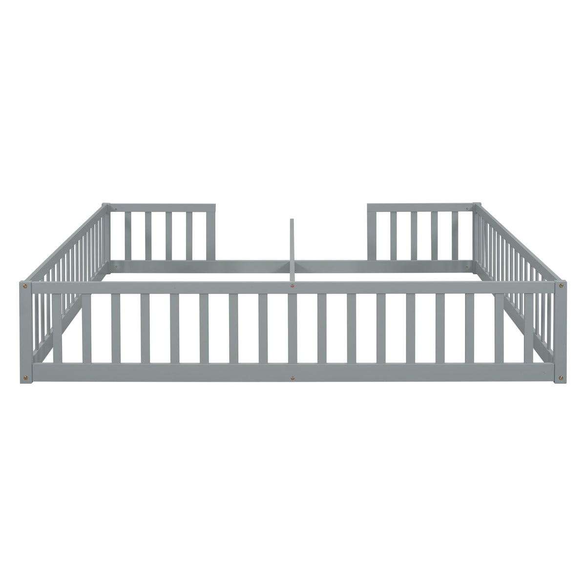 Double Twin Floor Bed with Fence, Guardrails, without Door