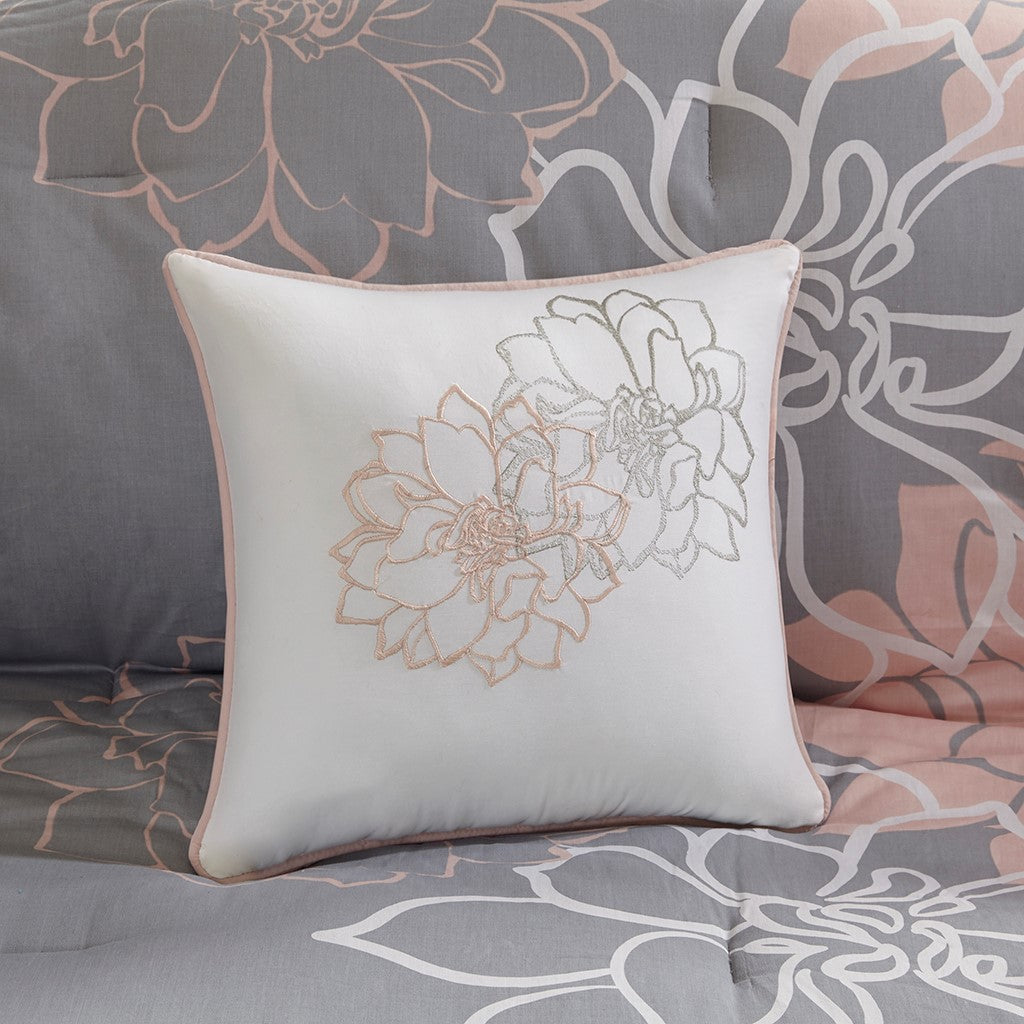 Printed Cotton Sateen Comforter Set Grey/Peach Queen