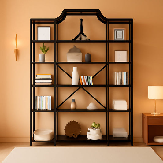 Triple Wide Five Tier Bookshelf For Living Room Organization