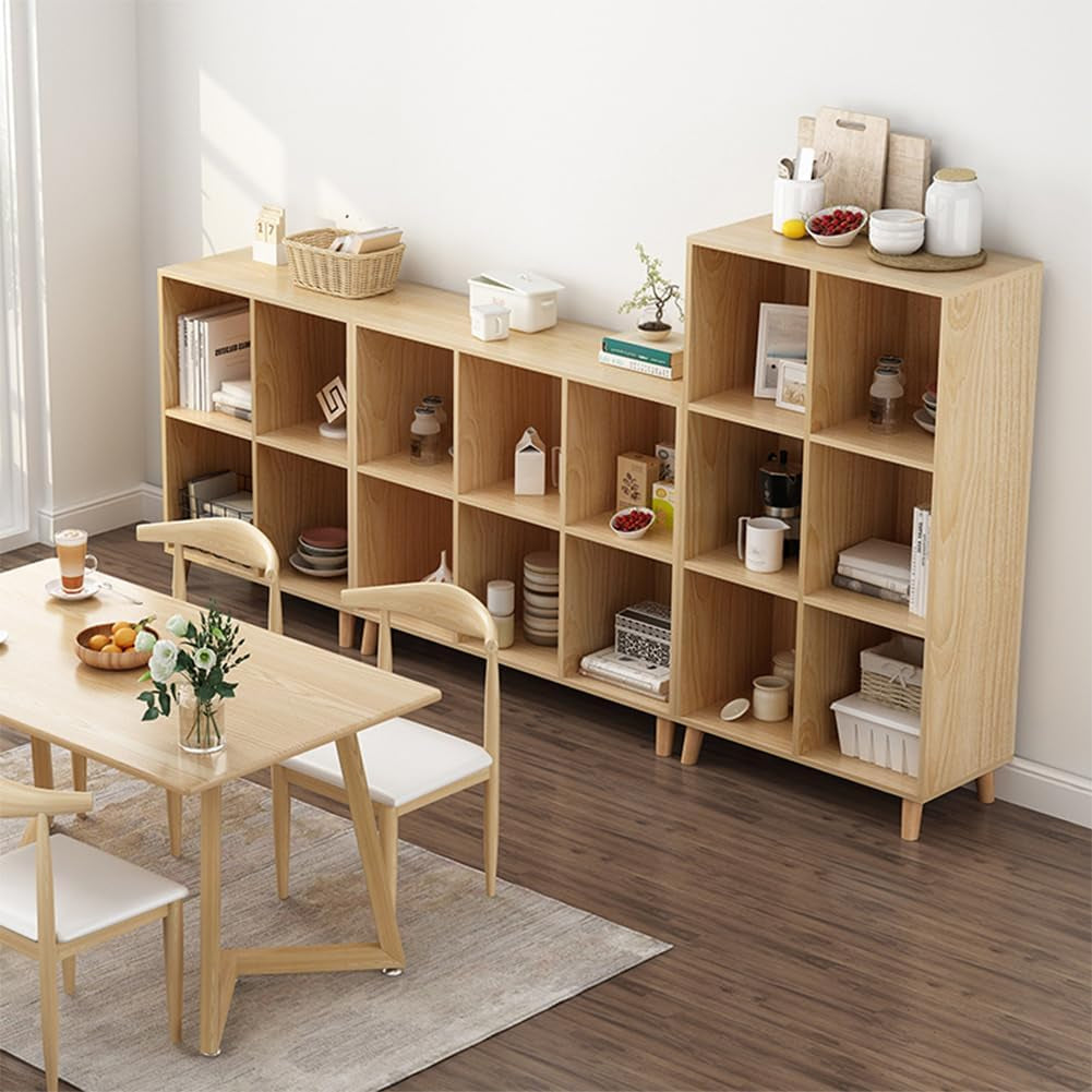 Open Cube Low Bookcase 3 Tier Freestanding Oak Finish