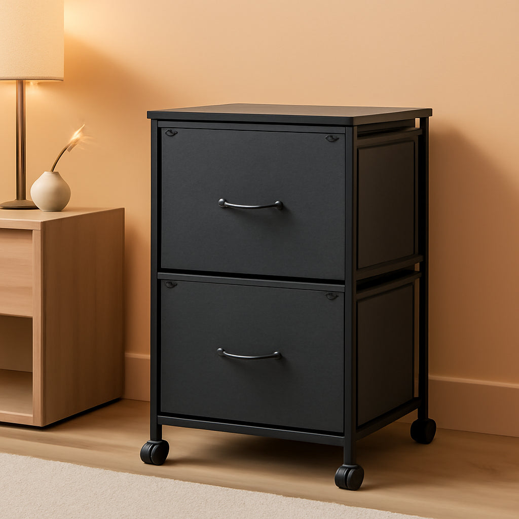 2 Drawer Mobile File Cabinet And Rolling Printer Stand Black Fits A4 Or Letter Size Home Office