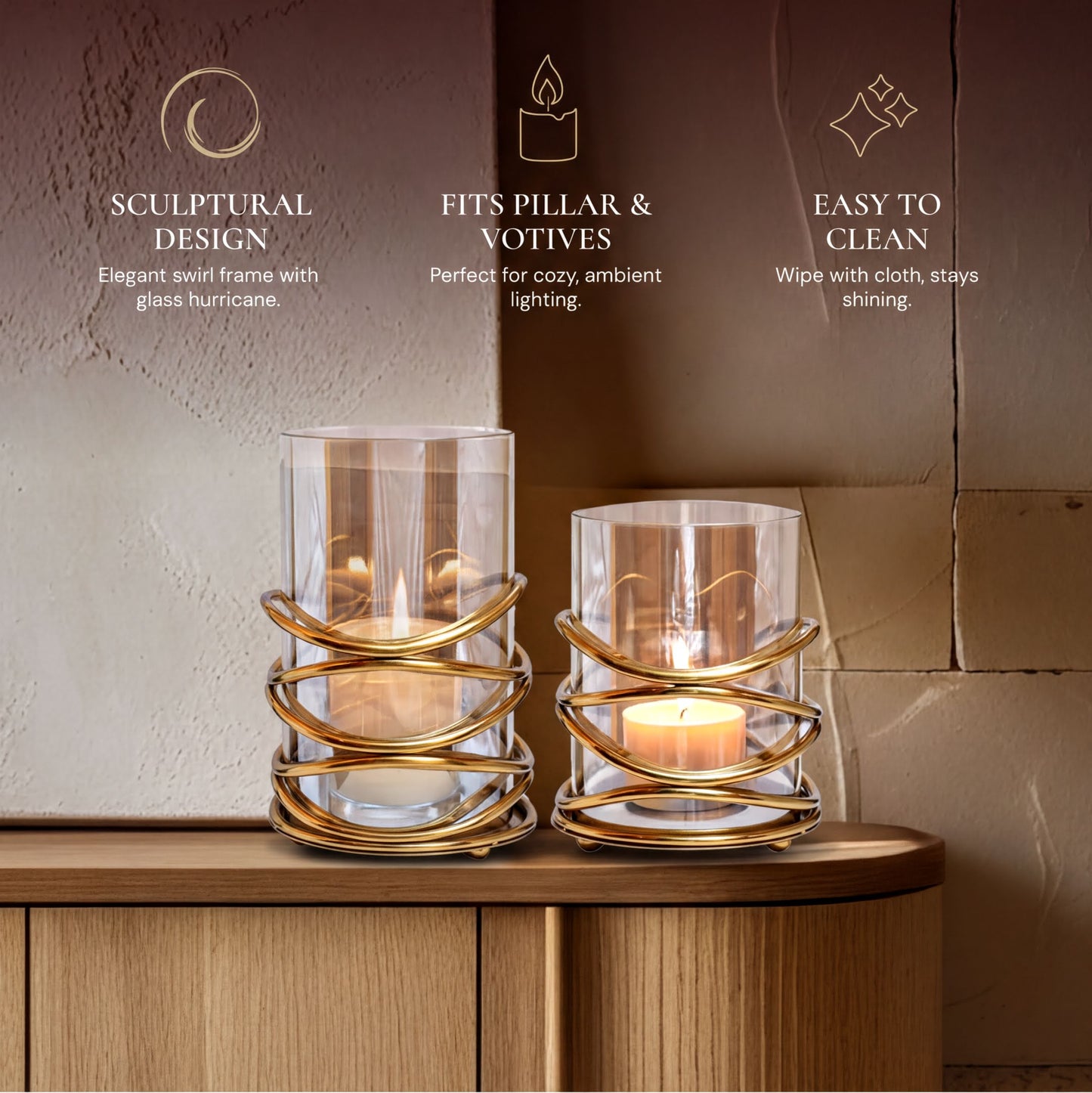 Swirl Candle Holder - Medium Bronze Decorative Holder with Glass for Pillar & Votive