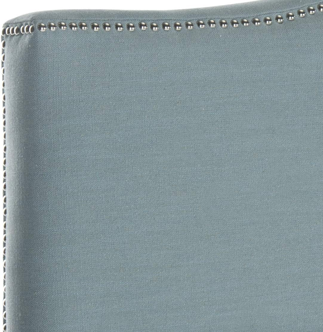 Sky Blue Upholstered Camelback Headboard With Silver Nailhead