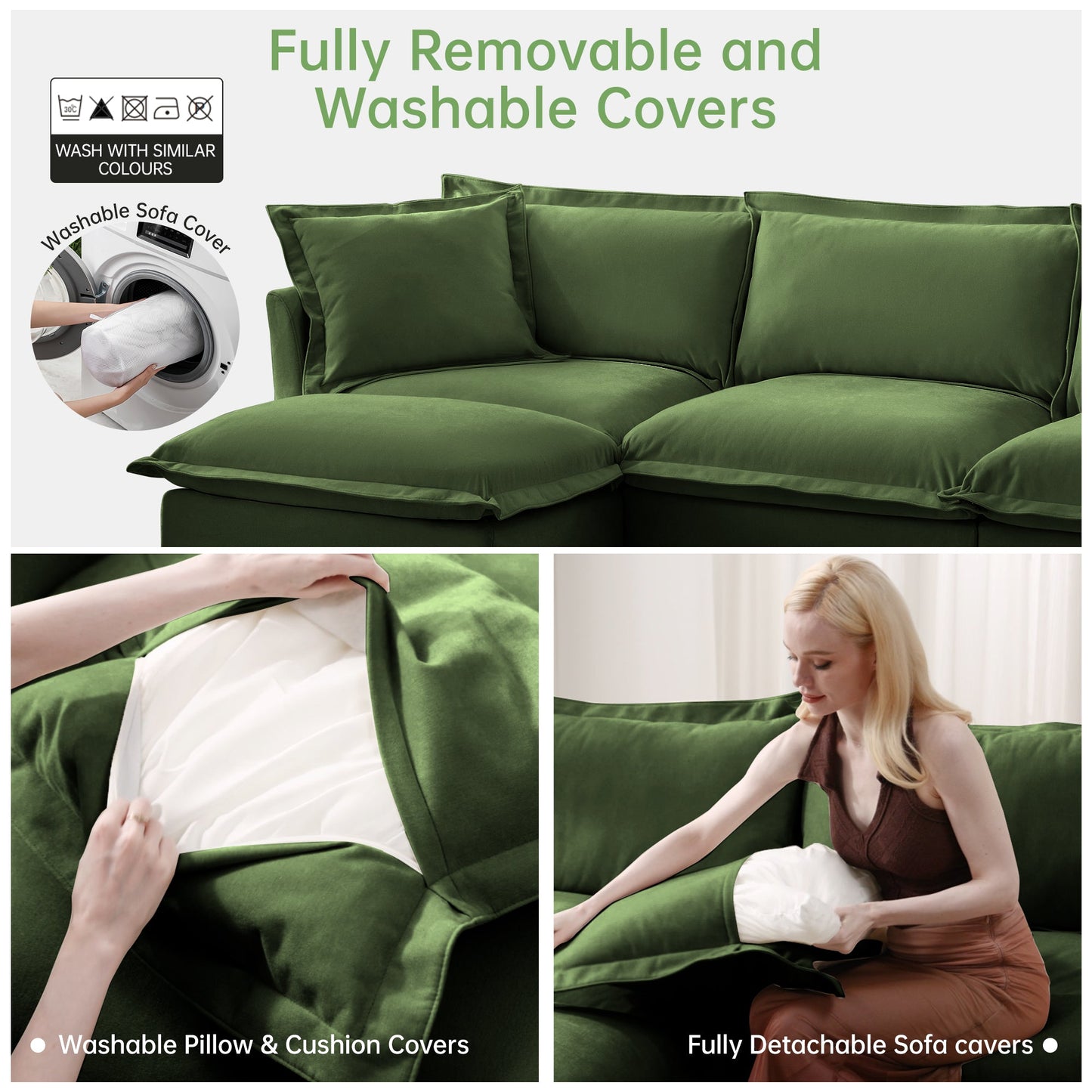 L-Shaped Slipcovered Sectional Sofa Couch