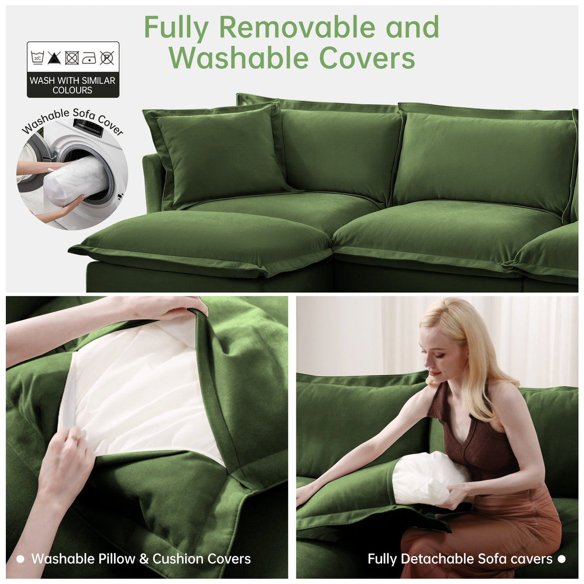 Slipcovered Sectional 2 Seater Sofa Couch with Convertible Ottoman