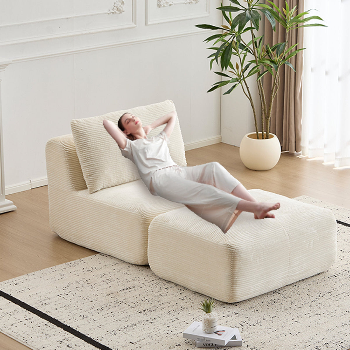 Modern Memory Foam Compressed Sofa with Chaise Longue
