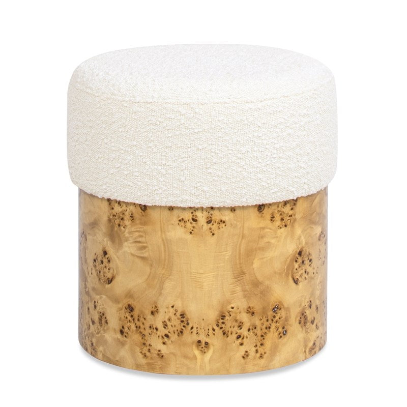 Nebula Round Burl Wood Upholstered Ottoman