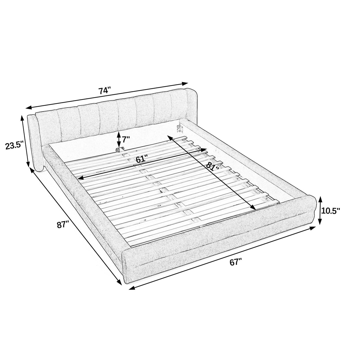 Queen Size Upholstered Bed Frame with Thick Fabric - Dark Grey