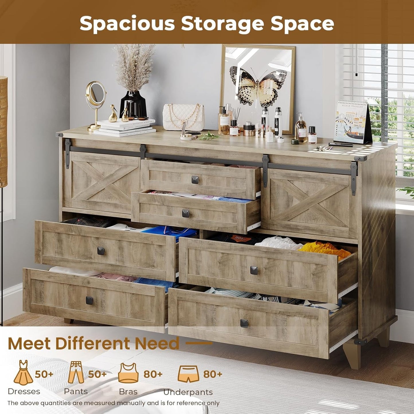 Six Drawer Dresser Rustic Oakwood Sliding BarnDoor
