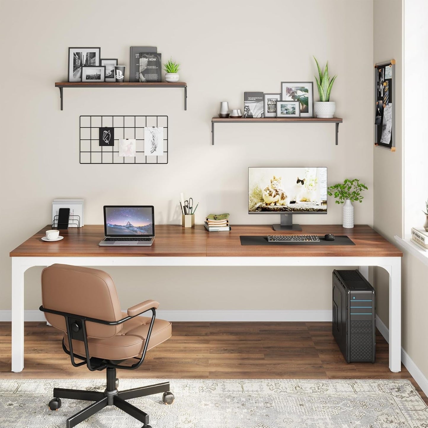 78.7 Inch Extra Long Computer Desk For Two Walnut White