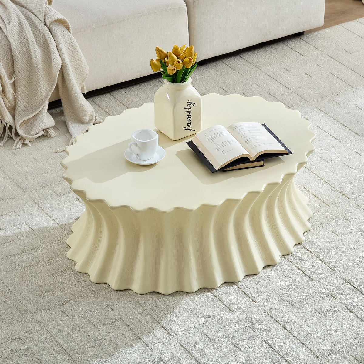35.04 Inch Oval Coffee Table - Vintage Sturdy Fiberglass Design