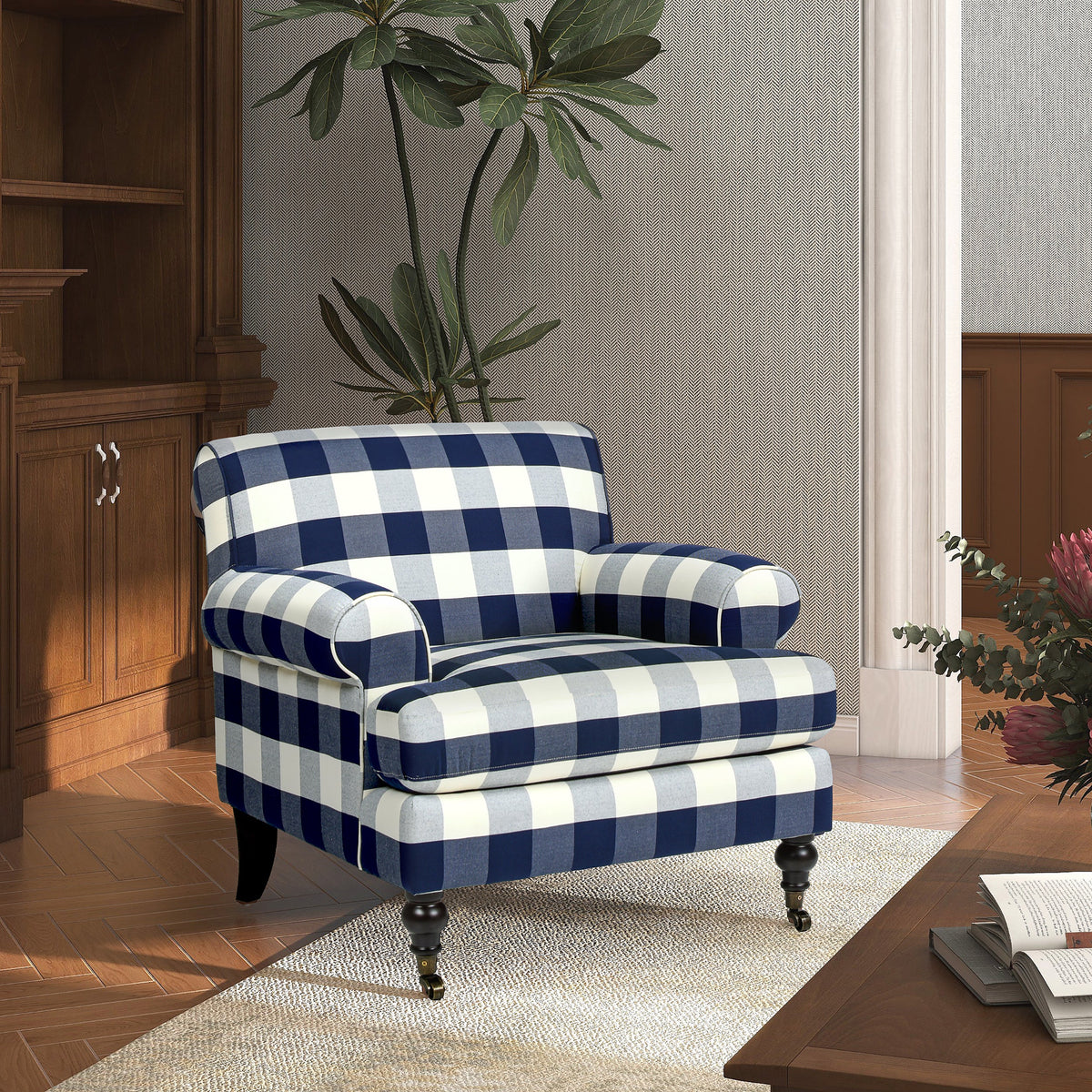 Alana 38" Lawson Accent Arm Chair with Metal Casters