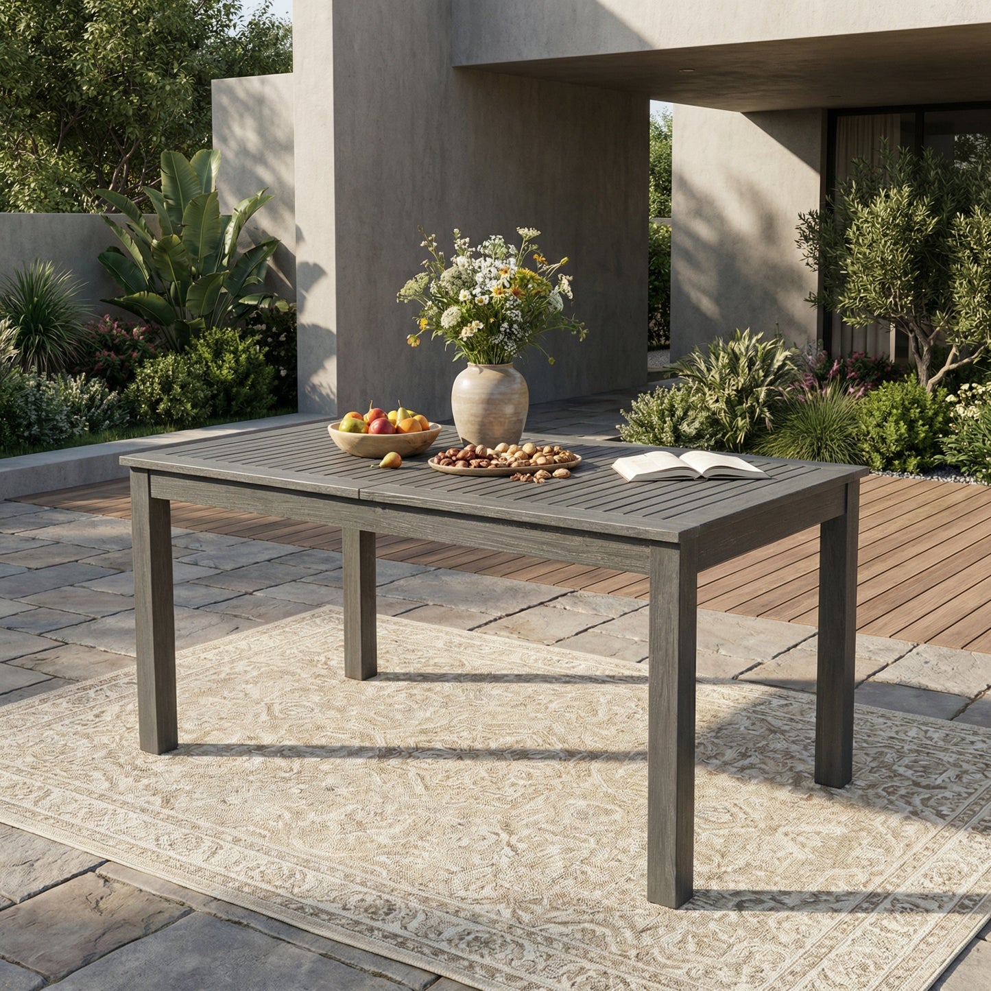 Outdoor Expandable Acacia Wood Dining Table, Dark