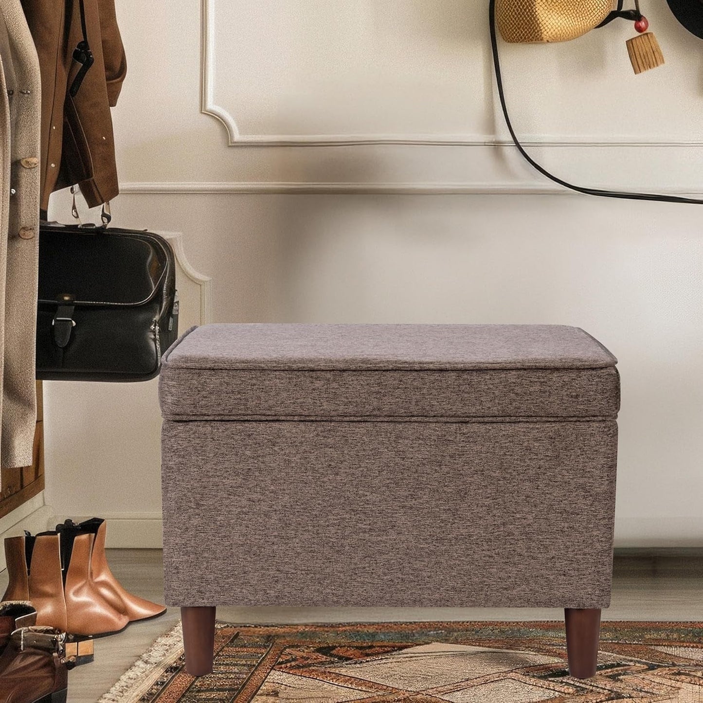 Chocolate Brownstone Storage Ottoman With Hinged Lid