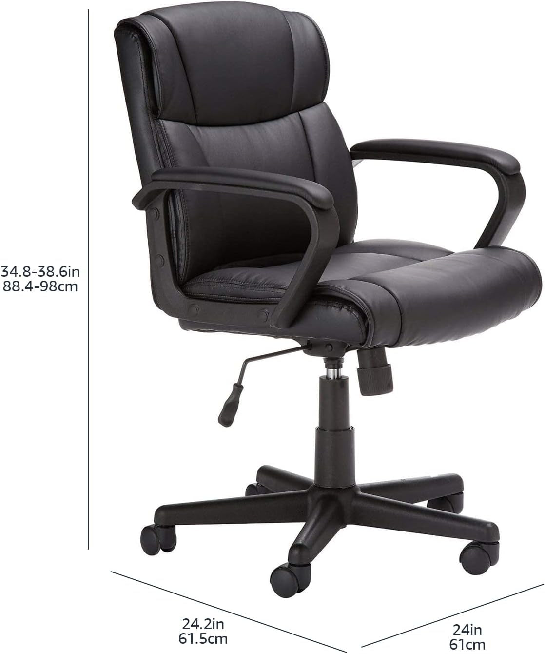 Black Office Chair With Padded Armrests Height Adjustable