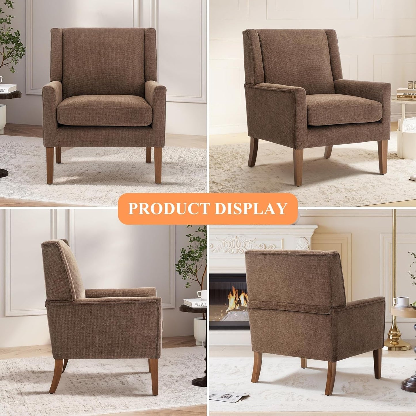 Oversized Mid Century Fabric Charcoal Accent Chair
