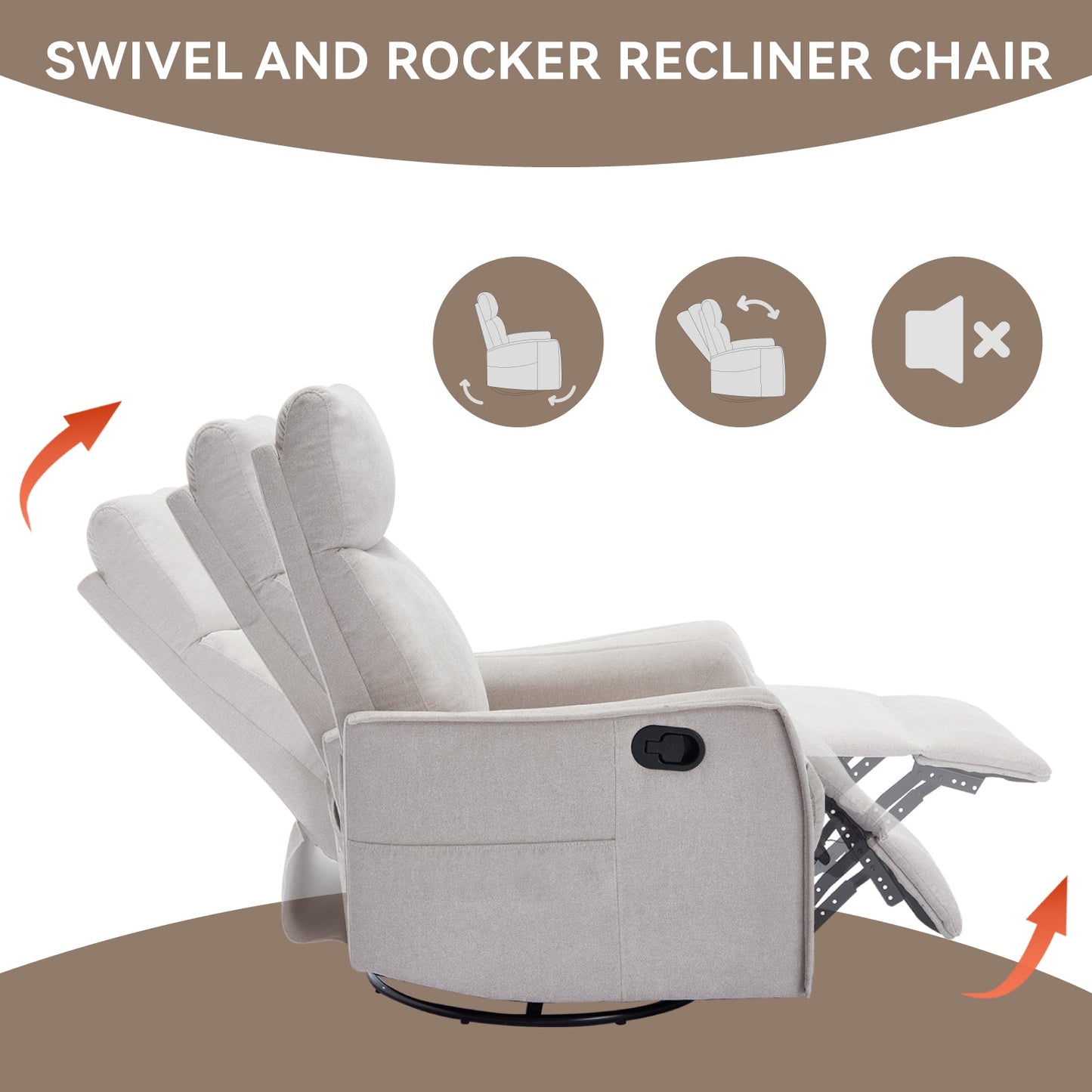 Heat Massage Manual Recliner Chair with Rocker and Swivel in Fabric