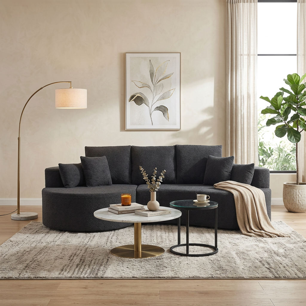 106 Inch 2-Piece Fabric Cloud Curved Sectional Corduroy Sofa