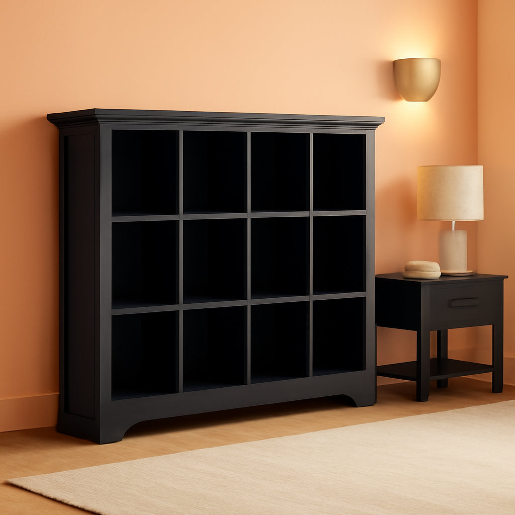 Cube Storage Bookcase With Base Black 12 Cube Lattice Open Shelves