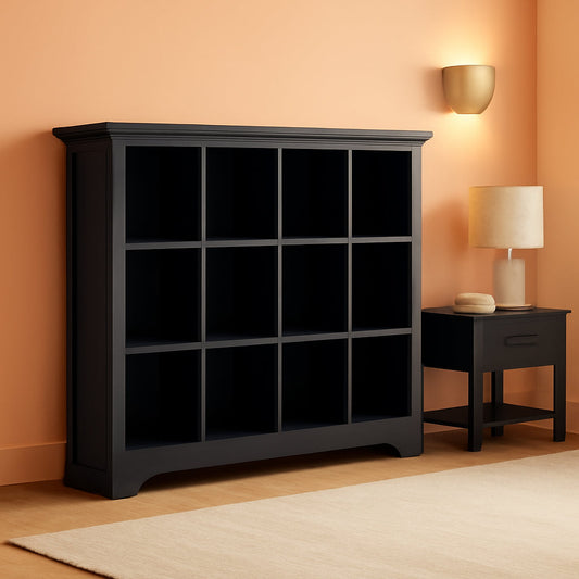 Cube Storage Bookcase With Base Black 12 Cube Lattice Open Shelves
