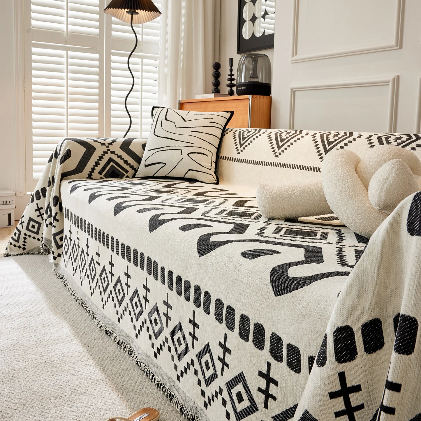 Boho Geometric Chenille Throw Sofa Cover Soft Textured Decorative Couch Blanket