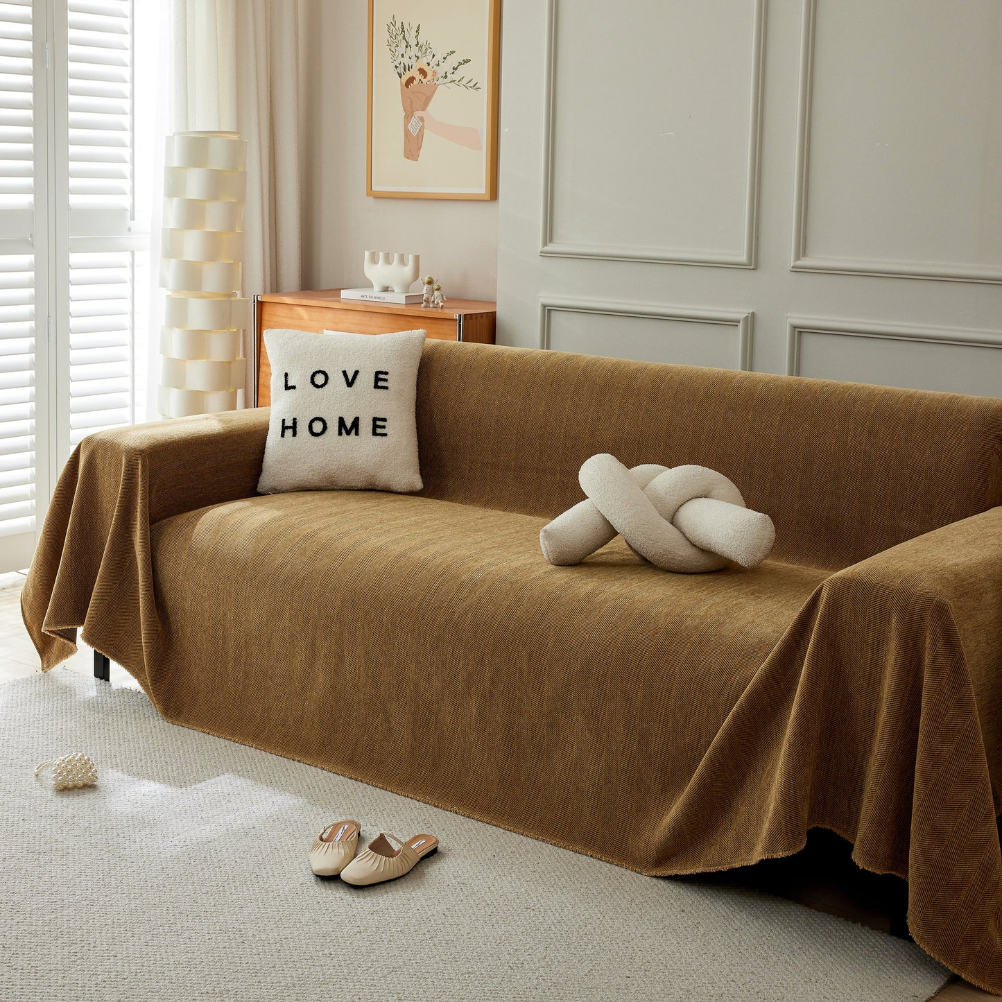 Herringbone Oversized Chenille Couch Throw Cover Sofa Slipcovers Couch Covers for Sectional Couches