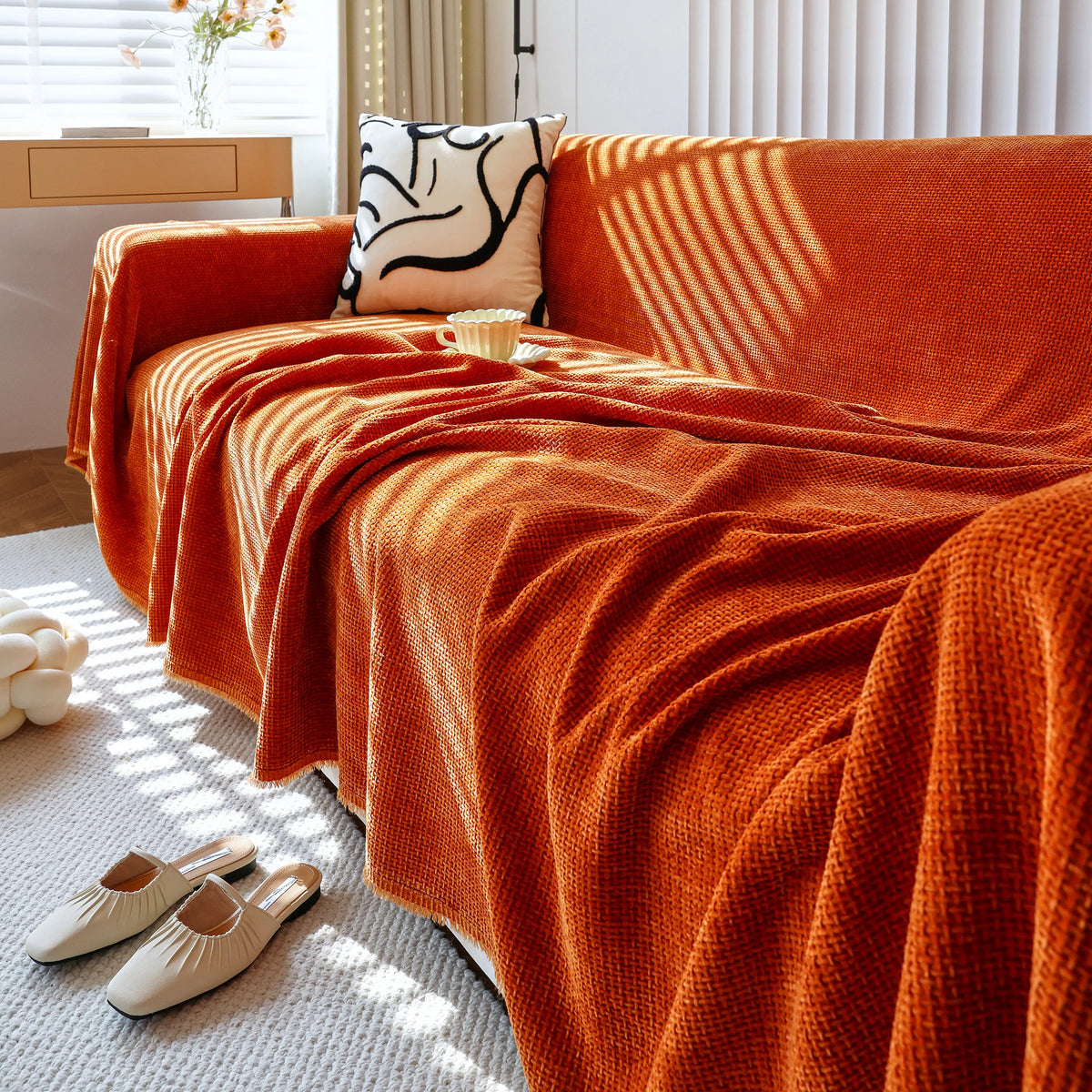 Chenille Thickened Solid Couch Blanket Throws, Reversible Couch Covers for Sectional Couches