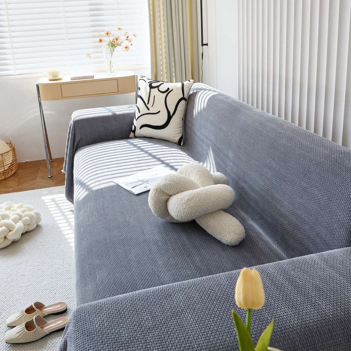 Chenille Thickened Solid Couch Blanket Throws, Reversible Couch Covers for Sectional Couches