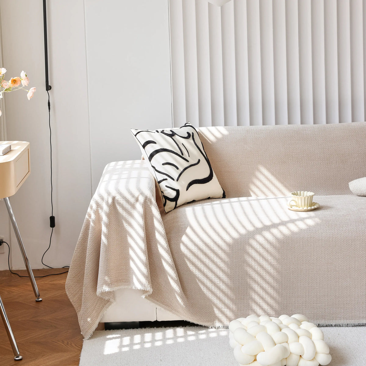 Chenille Thickened Solid Couch Blanket Throws, Reversible Couch Covers for Sectional Couches