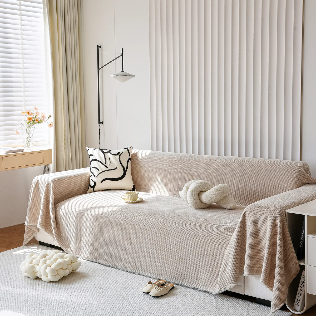 Chenille Thickened Solid Couch Blanket Throws, Reversible Couch Covers for Sectional Couches