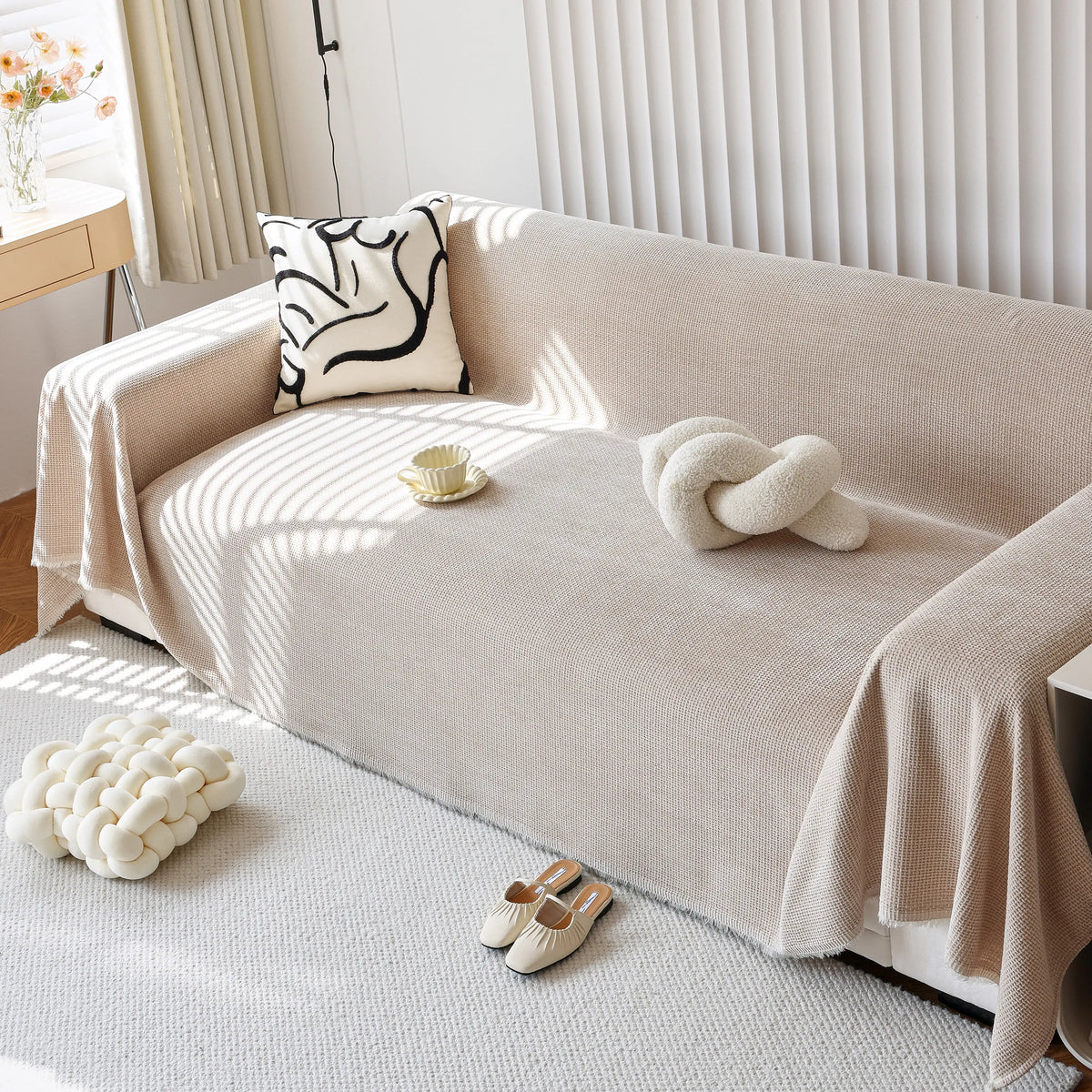 Chenille Thickened Solid Couch Blanket Throws, Reversible Couch Covers for Sectional Couches