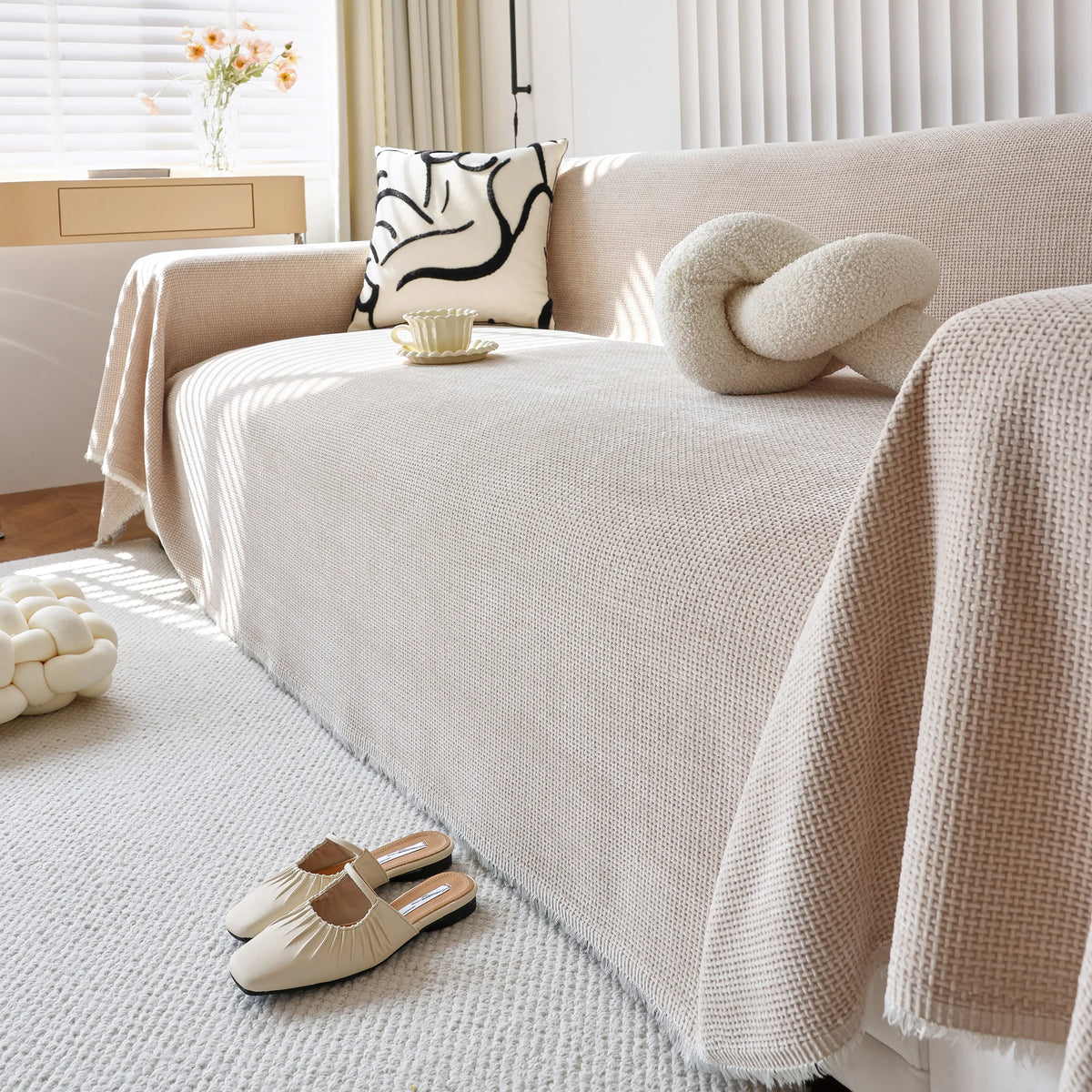 Chenille Thickened Solid Couch Blanket Throws, Reversible Couch Covers for Sectional Couches