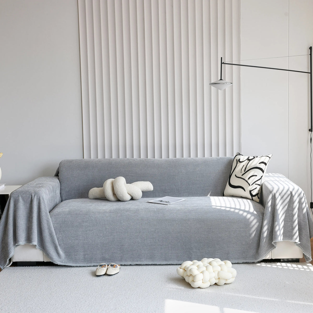 Chenille Thickened Solid Couch Blanket Throws, Reversible Couch Covers for Sectional Couches