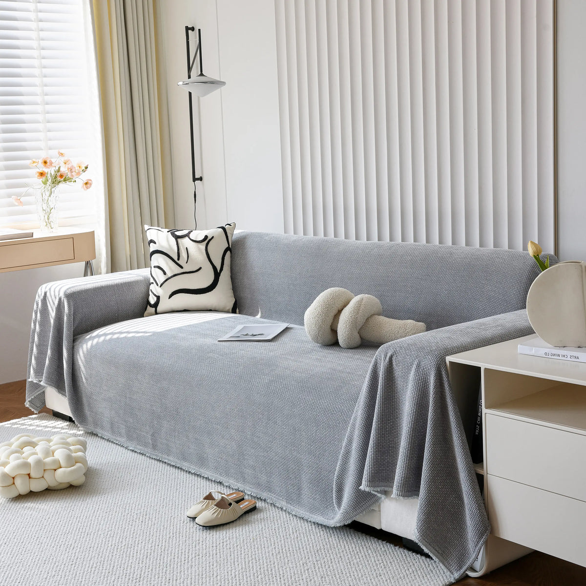 Chenille Thickened Solid Couch Blanket Throws, Reversible Couch Covers for Sectional Couches