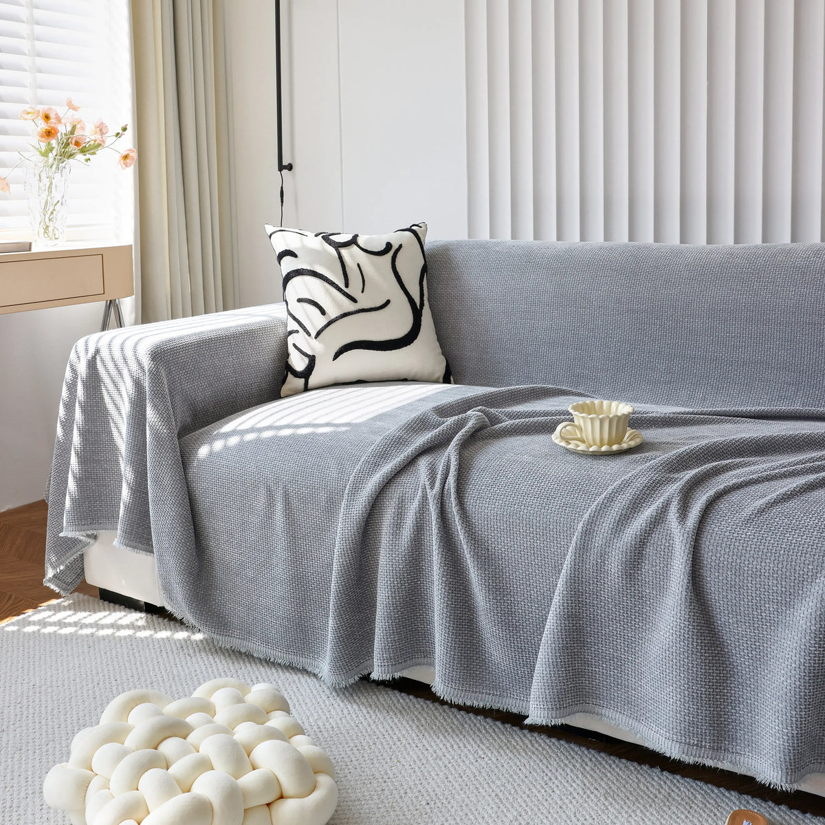 Chenille Thickened Solid Couch Blanket Throws, Reversible Couch Covers for Sectional Couches