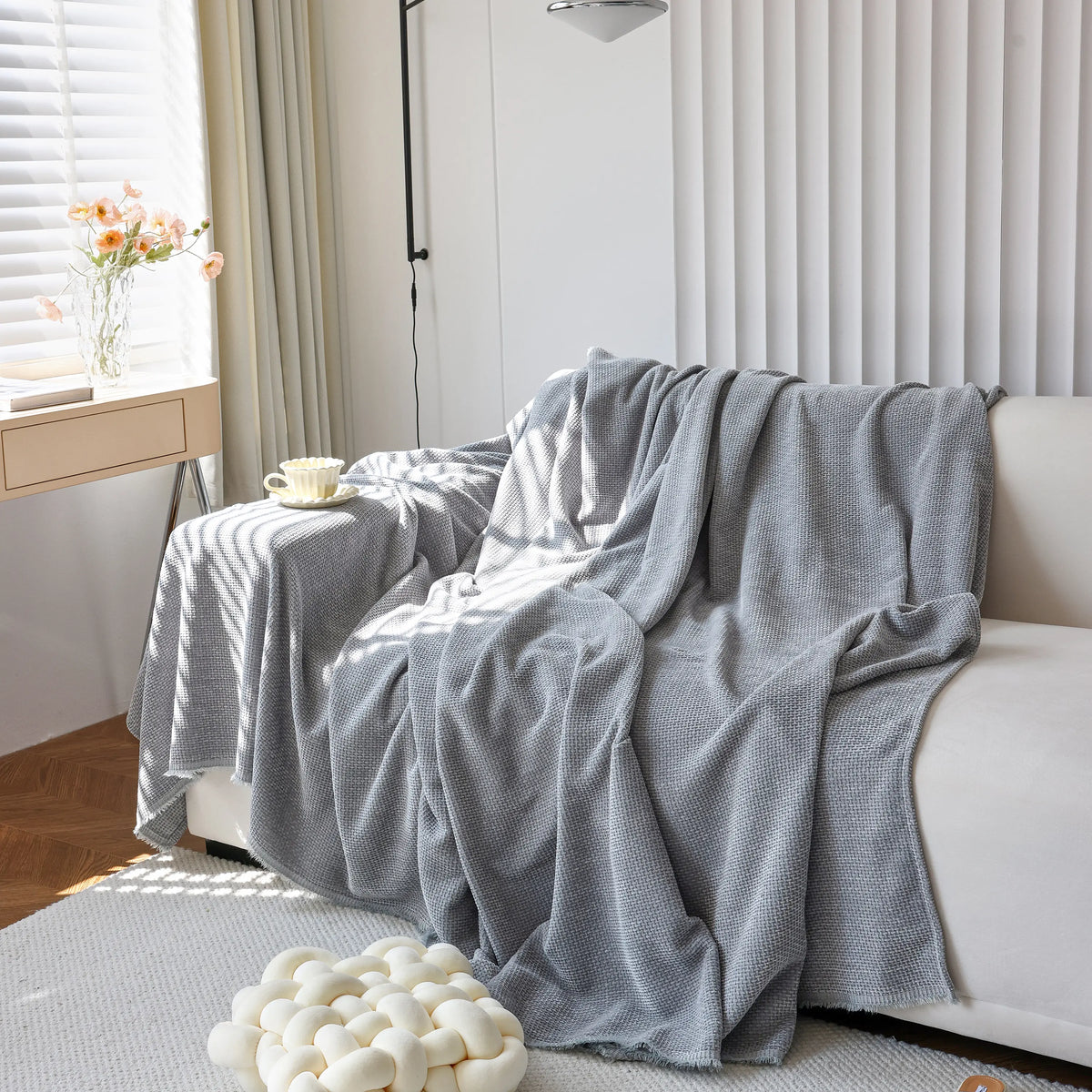Chenille Thickened Solid Couch Blanket Throws, Reversible Couch Covers for Sectional Couches