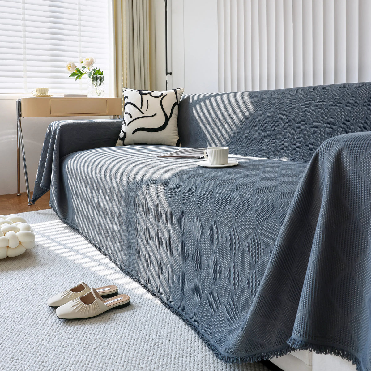 Textured Chenille Sofa Cover Throw, Soft Washable Couch Blanket Protector for Pets
